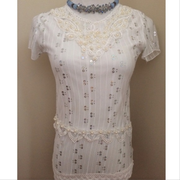 Tops - Pearls and Lace White Tee